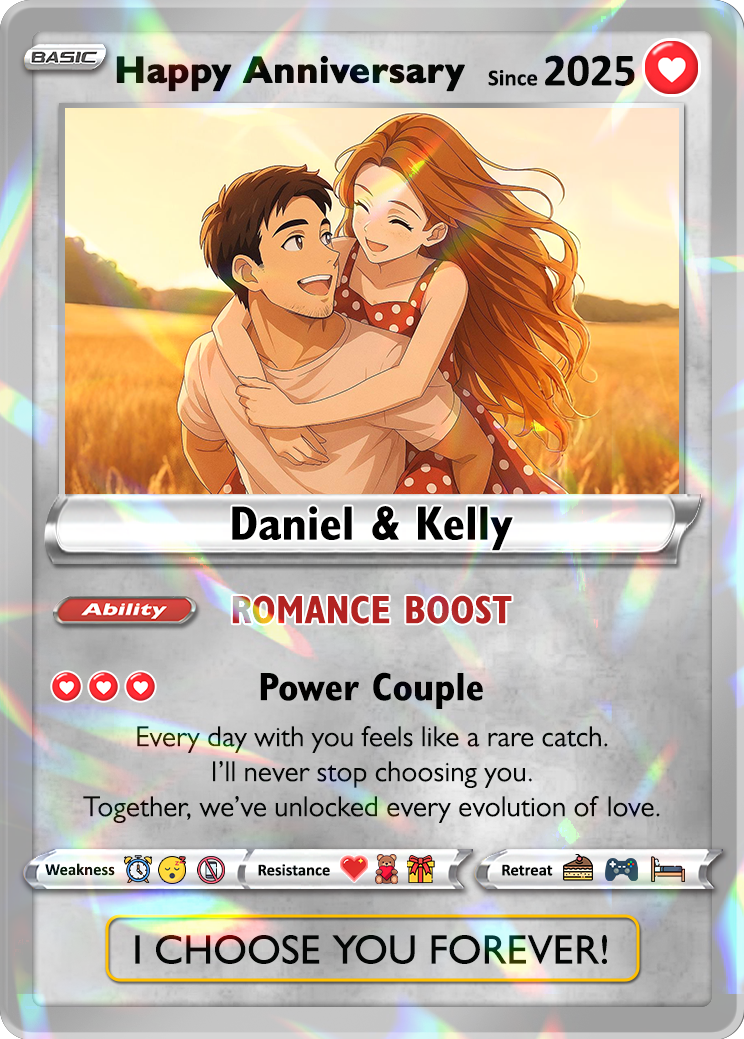 Custom Couple Pokemon Cards for Anniversary Day, Transform to Anime Styles - CPC-01