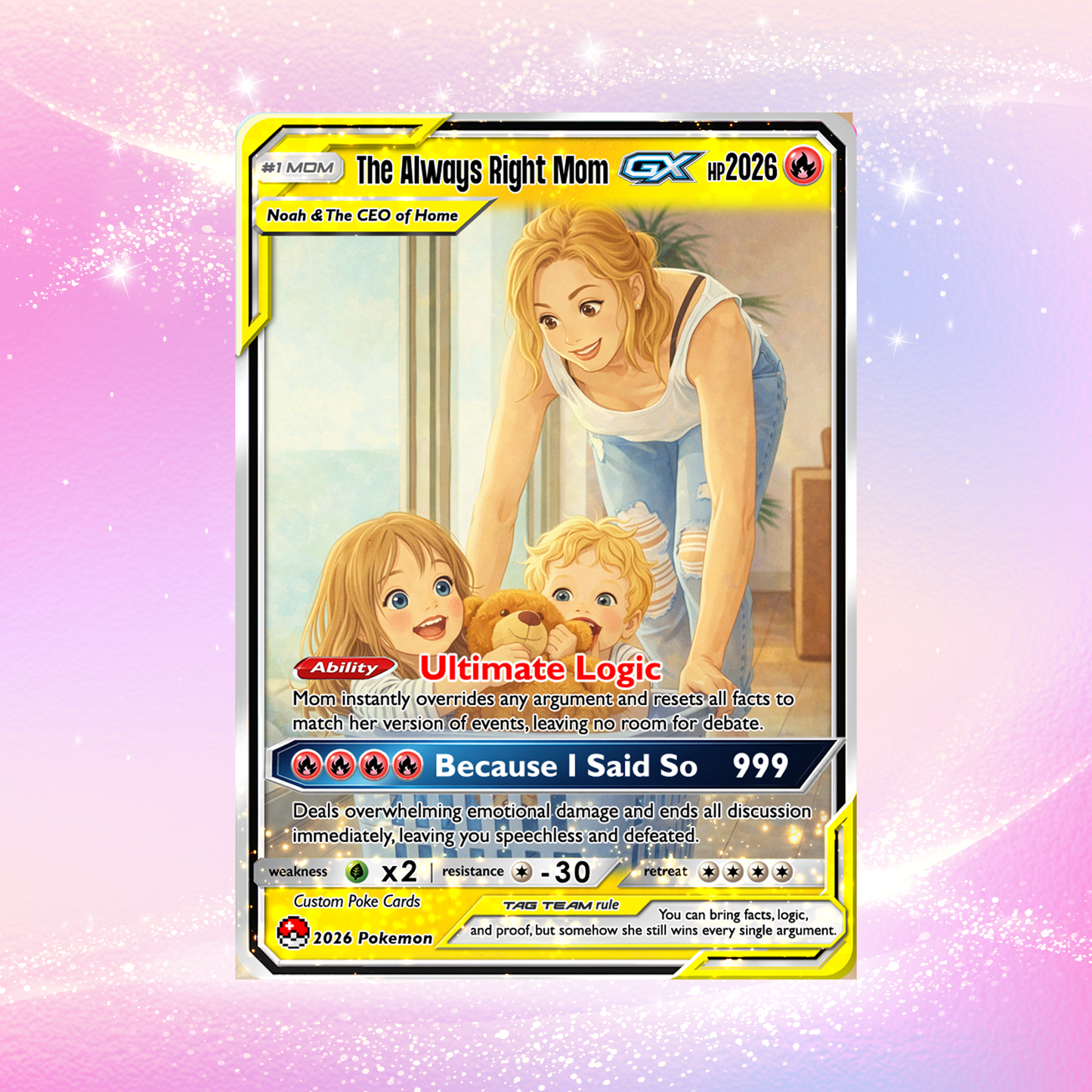 Mother’s Day Custom Pokémon Card – Funny Quote Personalized Pokemon Card - Customizable Gift from Husband Daughter, Son | Ghibli - Anime Style Trading Card - CPC-87
