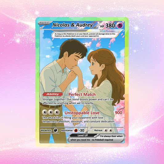 Custom Poke Card for Couple - Anime-Inspired Ghibli Aesthetic Pocket Monster Gift - Customizable Trading Cards - CPC-15