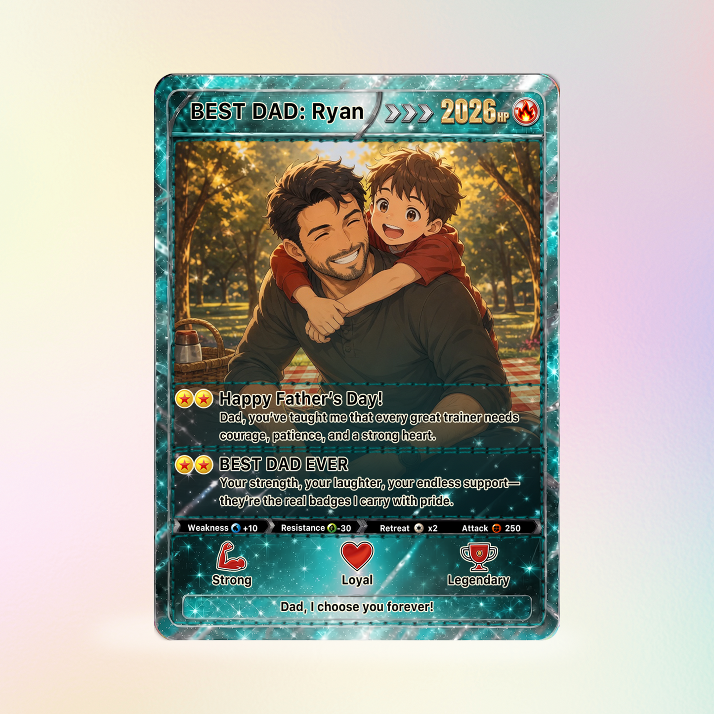Happy Father's Day Custom Pokémon Card - Anime Styles Personalized Pokémon Card for Dad - Perfect Classic Pokémon Card from Wife & Kids - CPC-112