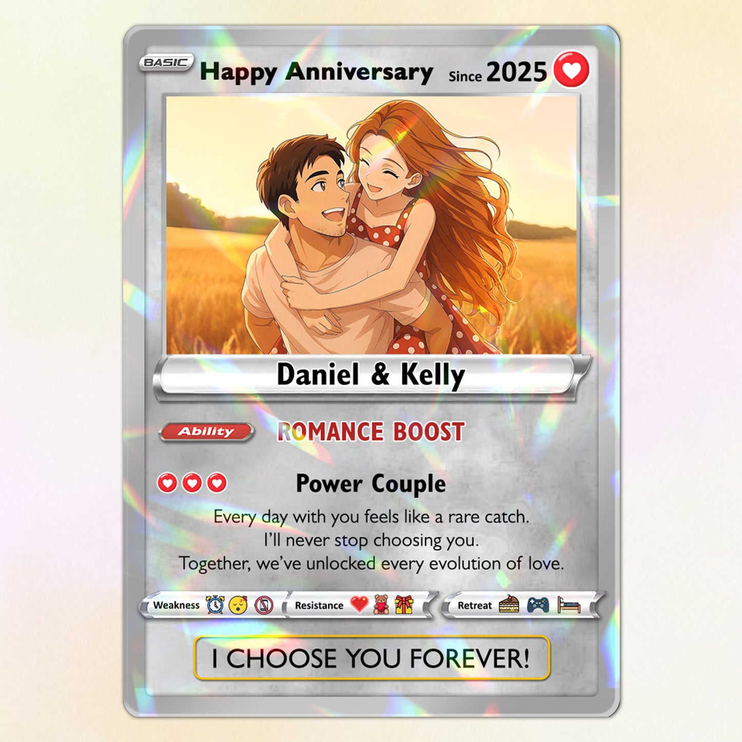 Custom Couple Pokemon Cards for Anniversary Day, Transform to Anime Styles - CPC-01