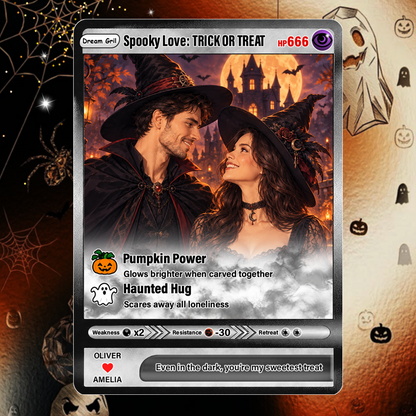 Halloween Custom Pokémon Cards with Animated Photo, Personalized Pokemon Cards, Customizable Gifts for Lovers, Husband and Wife - CPC-hlw-05