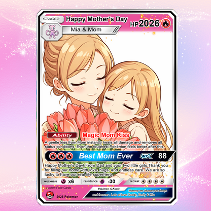 2026 Custom Mother’s Day Pokémon Card – Personalized Mom Gift from Daughter, Son | Ghibli - Anime Style Mom & Kids Card | Unique Gift 2026 - CPC-79