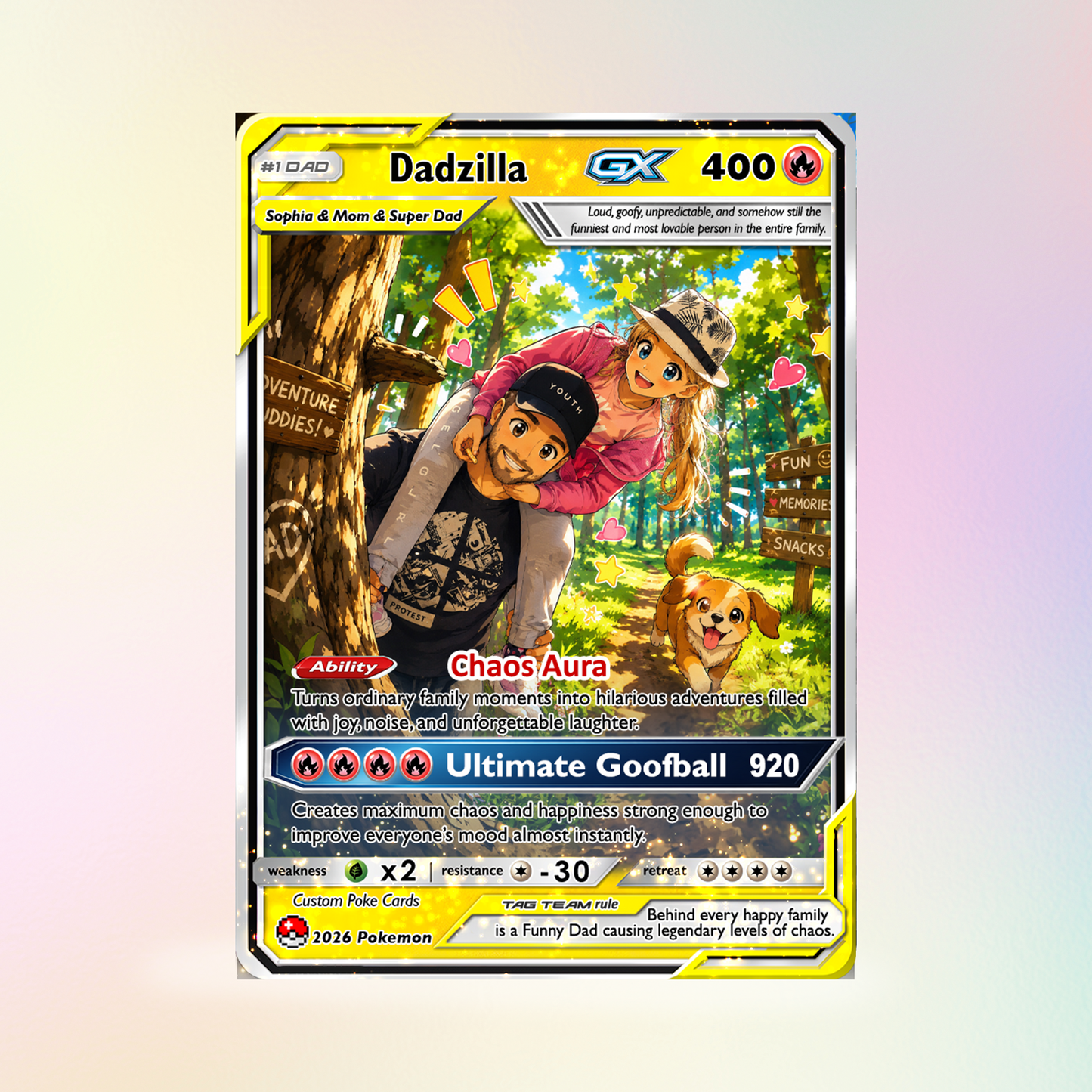 Unique Gift For a Funny Dad - Happy Father's Day Custom Pokémon Card - Comic Anime Style Personalized Pokémon Card for Funny Dad - Perfect Gift from Wife & Kids - CPC-123