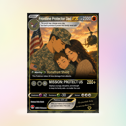 Special Edition for Military Dad Custom Pokémon Card - Father’s Day Personalized Pokémon Card for The Army Dad - Comic Anime Customizable Gift from Wife, Son & Daughter - CPC-143