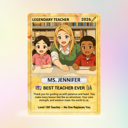 Legendary Teacher Gift Card, Custom Pokemon Cards Teacher Appreciation, Change Your Photo to Ghibli Style, Thank You Teacher Gift, Personalized Pokemon Cards - CPC-67