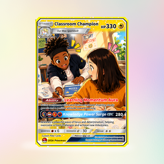 Classroom Champion Back to School Personalized Pokémon Card - Custom Pokémon Card with Anime Picture for Kids, Students - First Day of School Gift from Parents - CPC-BTS-03