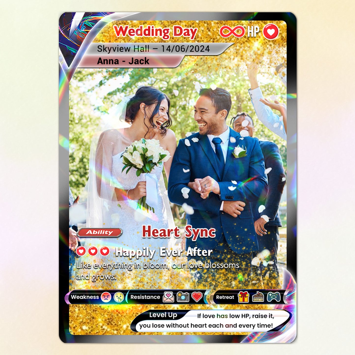 Personalized Pokémon Card with Wedding Day & Location, Anime Style Custom Pokémon Cards - CPC-05