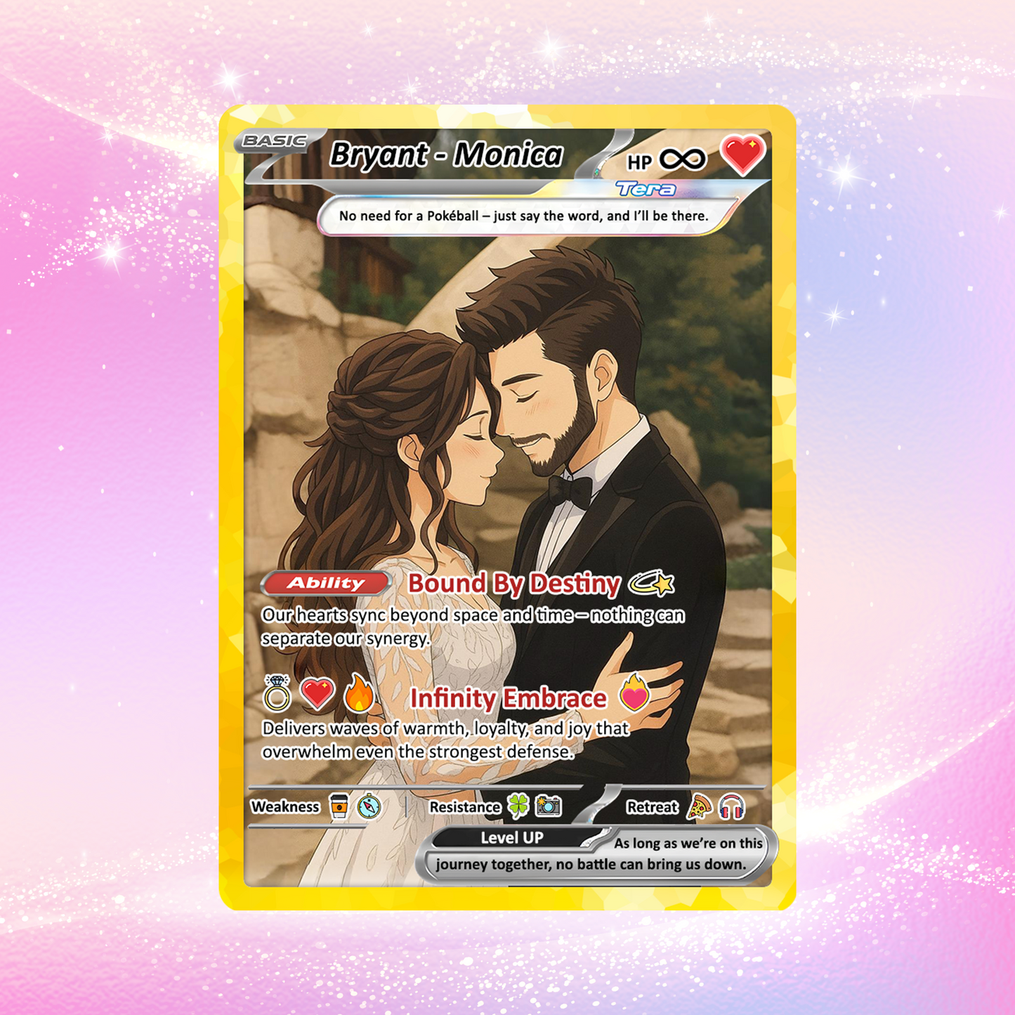 Custom Poke Card for Couple - Anime-Inspired Ghibli Aesthetic Pocket Monster Gift - Holographic Effect Available - CPC-20