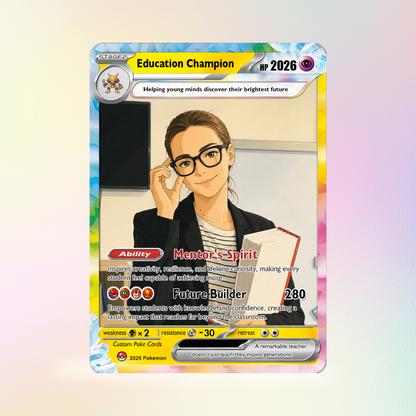 Education Champion Custom Pokemon Cards, Teacher Appreciation Gift Card, Change Your Photo to Anime Styles, Thank You Teacher Gift, Personalized Pokemon Cards - CPC-BTS-08
