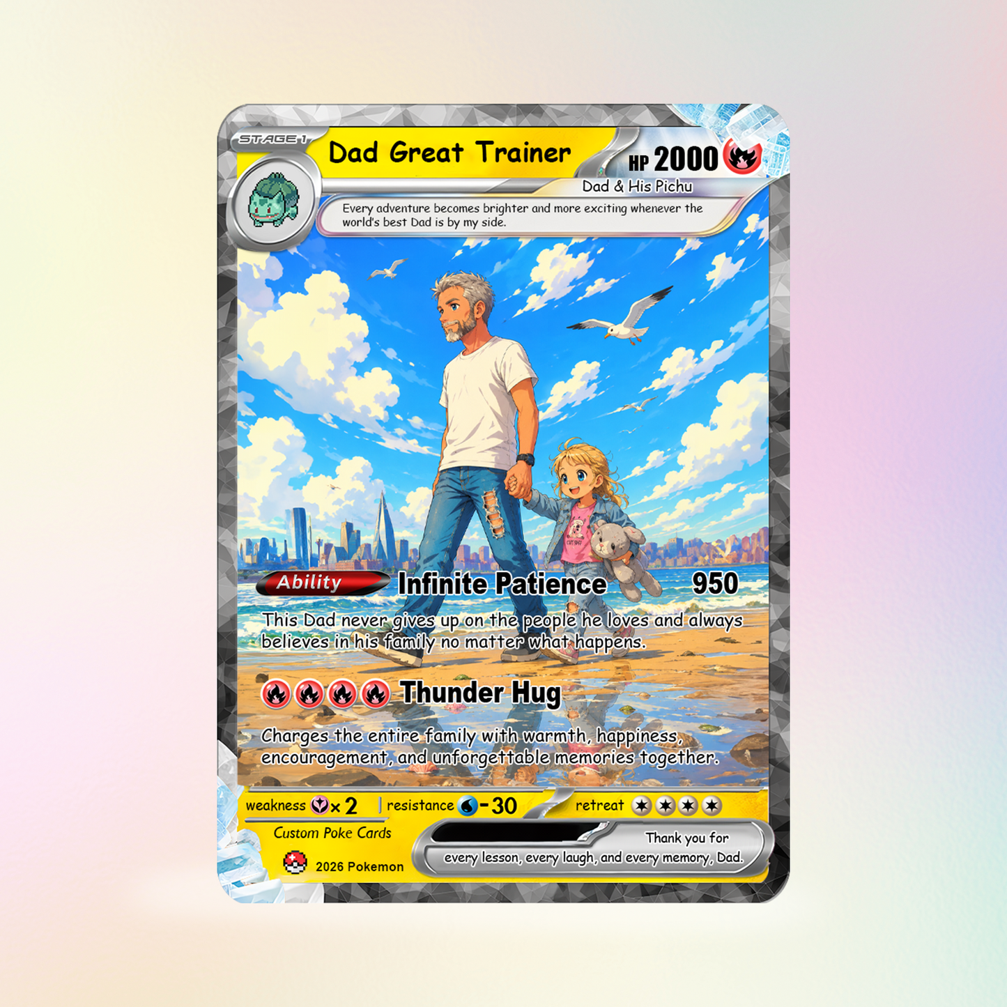 Happy Father's Day Custom Pokémon Card - Comic Anime Style Personalized Pokémon Card for Dad - Perfect Gift for Dad - CPC-116