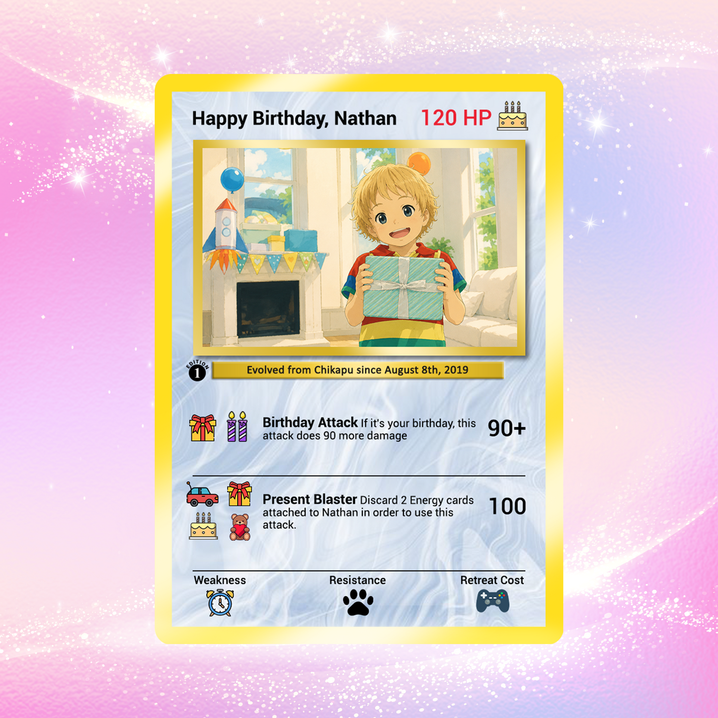 Happy Birthday Custom Pokémon Card, Anime Ghibli-style Art Transformation Personalized Pokémon Card for Date of Birth - CPC-49