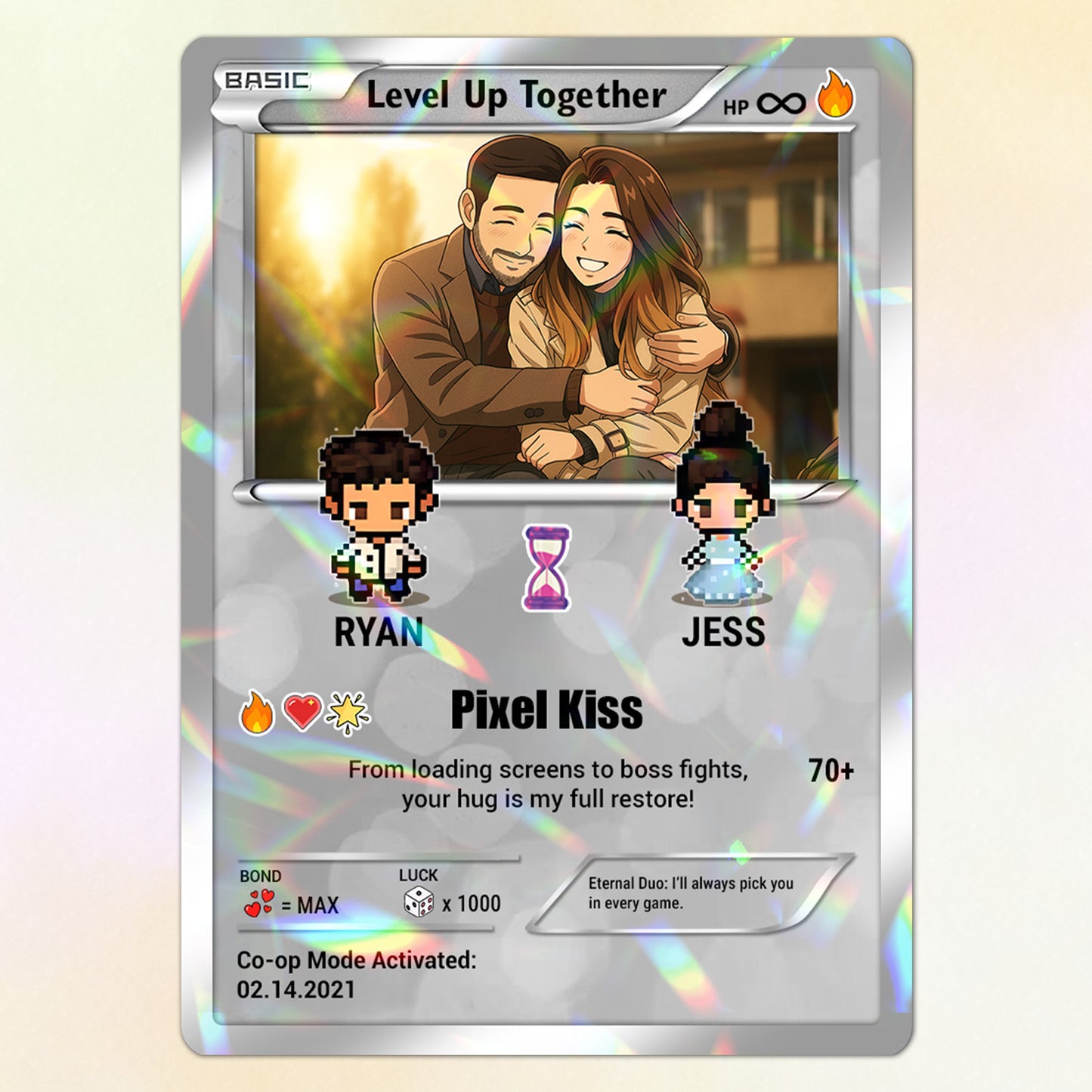 Pixel Characters & Anime Transformation Custom Pokemon Card - Personalized Poke Card for Couples - CPC-51