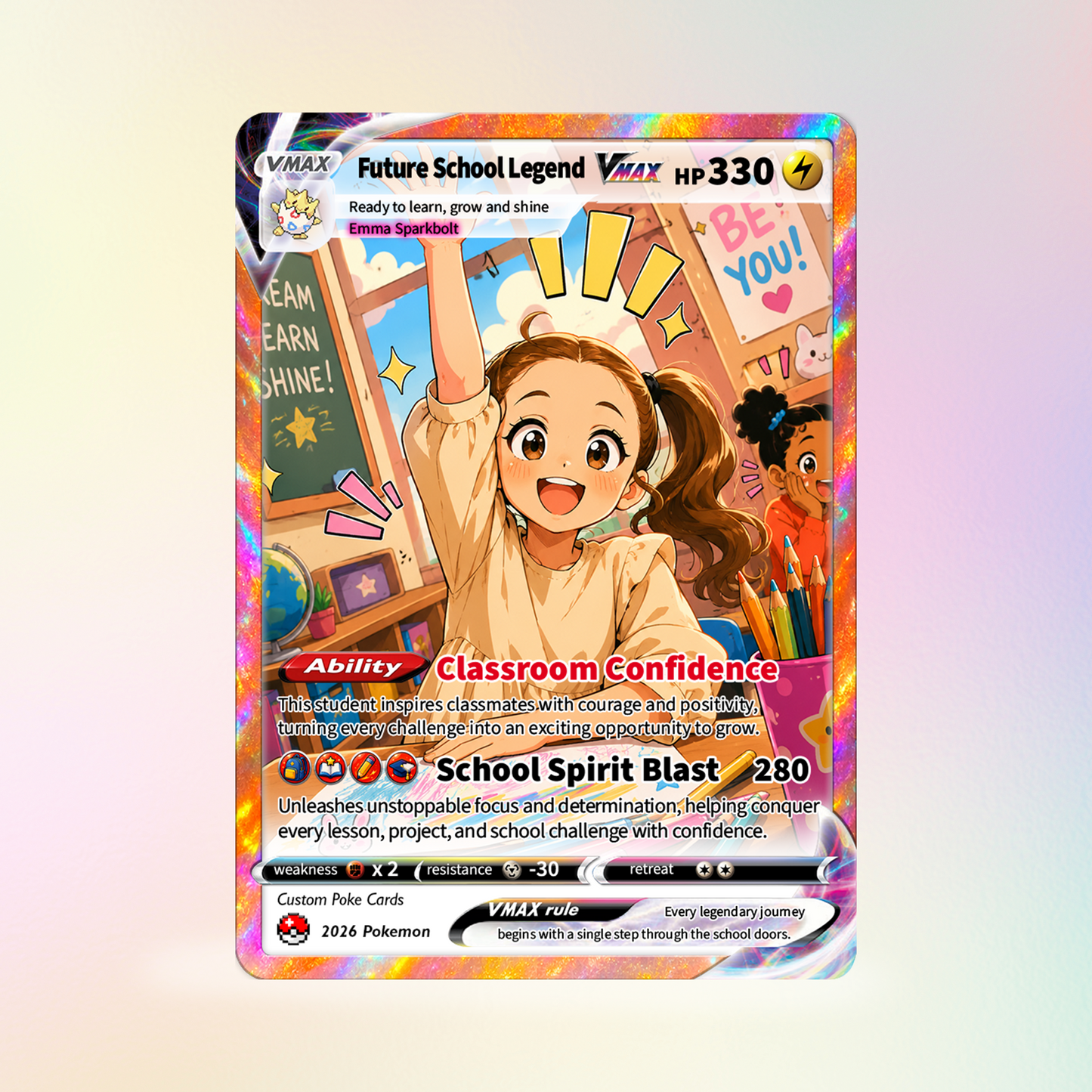 Back to School Custom Pokémon Card - Personalized Pokémon Card with Anime Picture for Kids, Students - First Day of School Gift from Parents - CPC-BTS-01