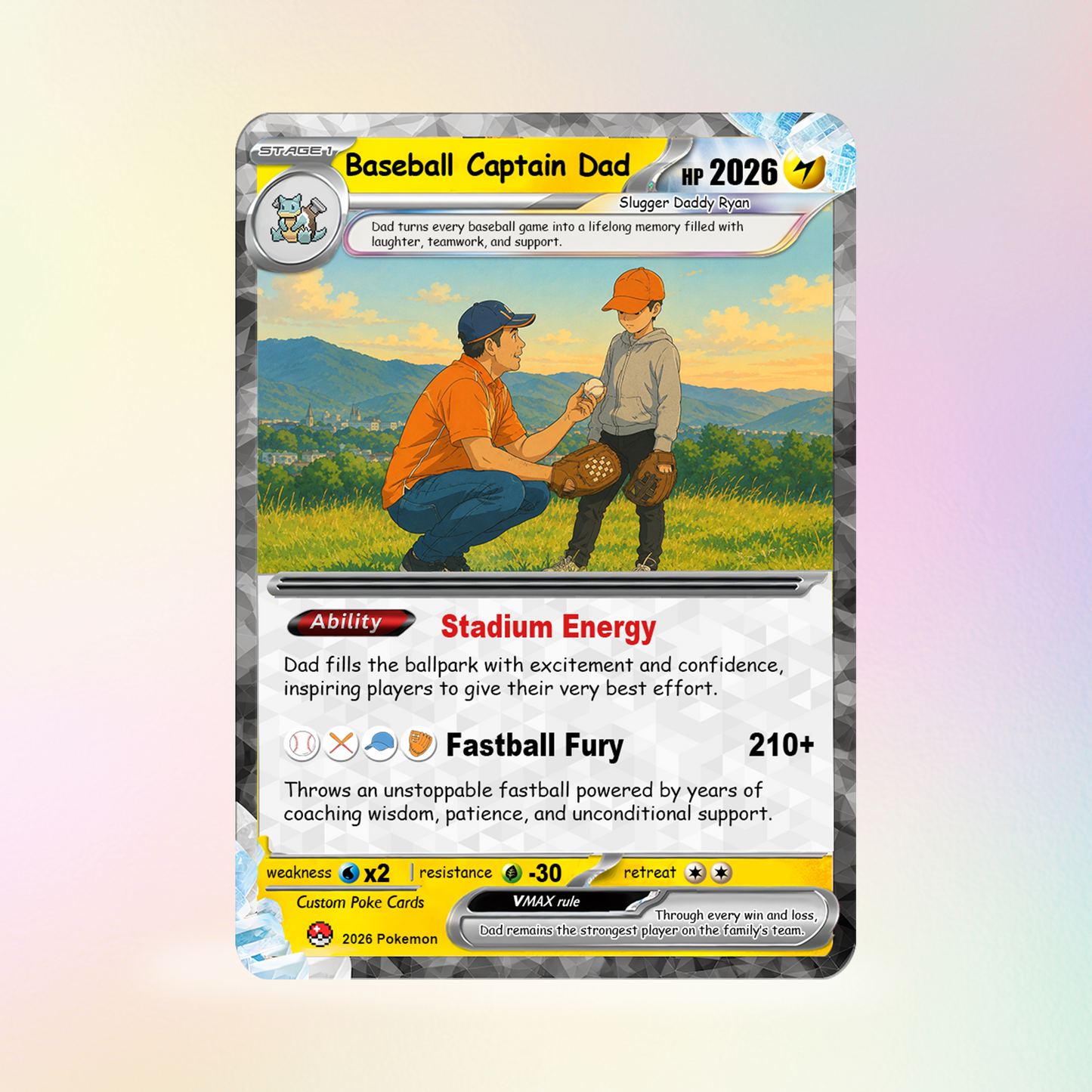 Happy Father's Day Custom Pokémon Card for Baseball Dad - Father’s Day Personalized Pokémon Card for Sport Dad - Comic Anime Customizable Gift from Supporter, Wife, Son & Daughter - CPC-135