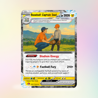 Happy Father's Day Custom Pokémon Card for Baseball Dad - Father’s Day Personalized Pokémon Card for Sport Dad - Comic Anime Customizable Gift from Supporter, Wife, Son & Daughter - CPC-135