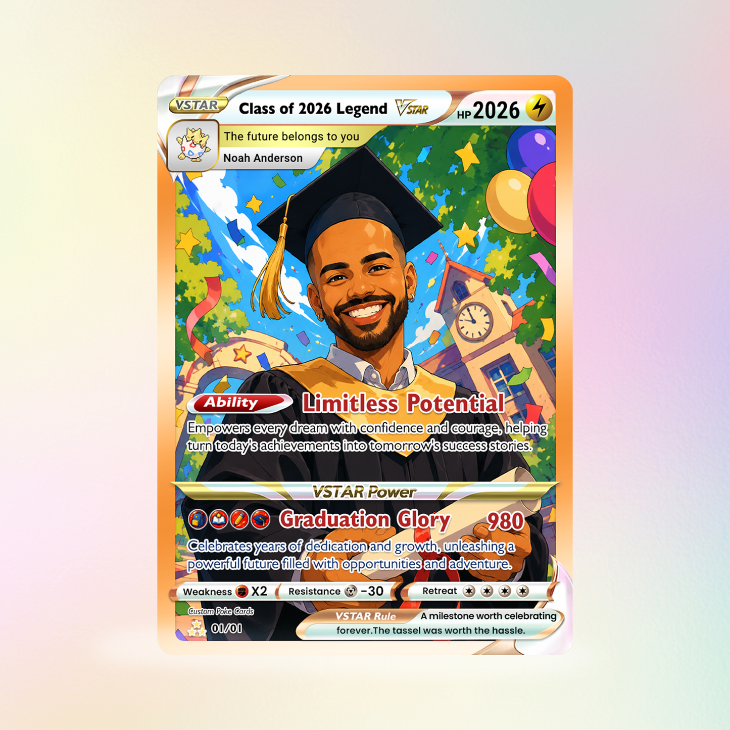 Graduation Custom Pokémon Card - Personalized Student Achievement Pokémon Card with Anime Picture for Kids, Students - Graduation Gift from Parents - CPC-BTS-06