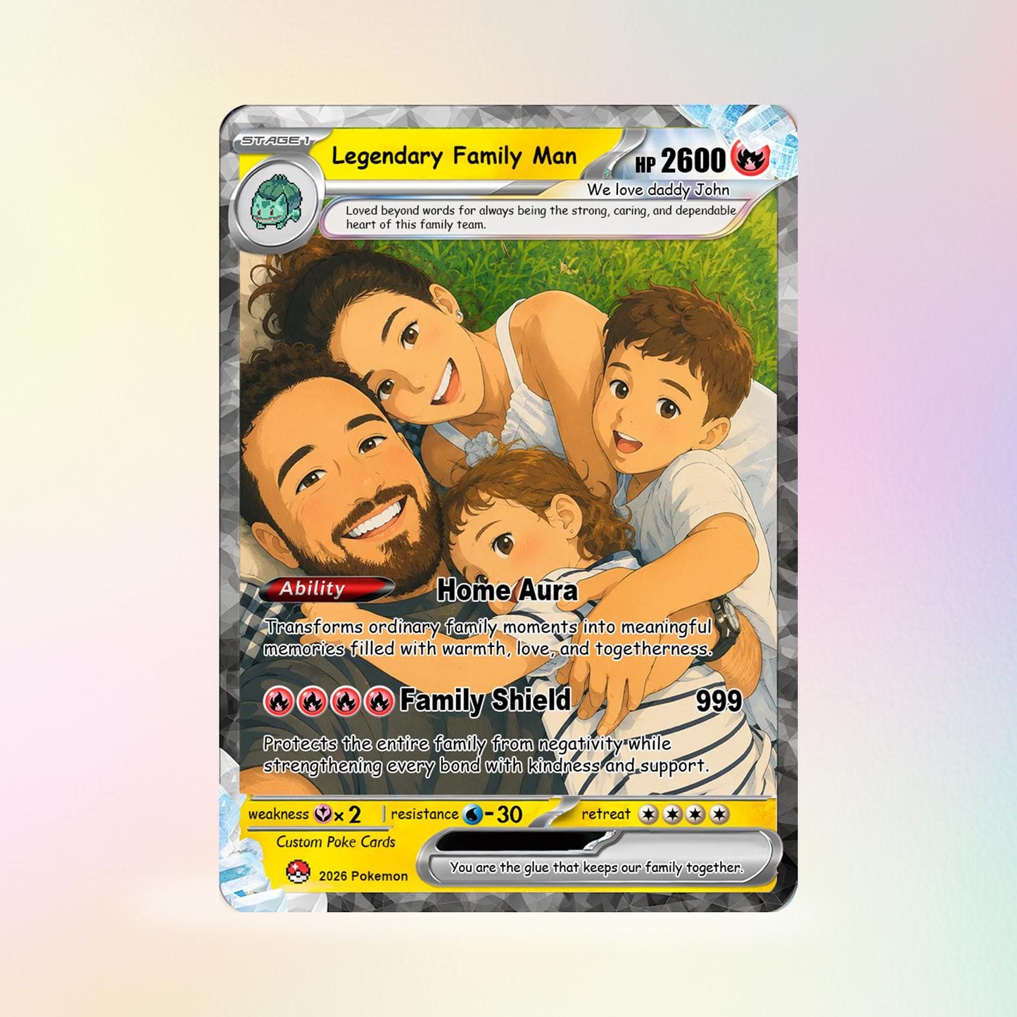 Happy Father's Day Custom Pokémon Card - Comic Anime Style Personalized Pokémon Card for Dad - Perfect Gift from Wife & Kids - CPC-124