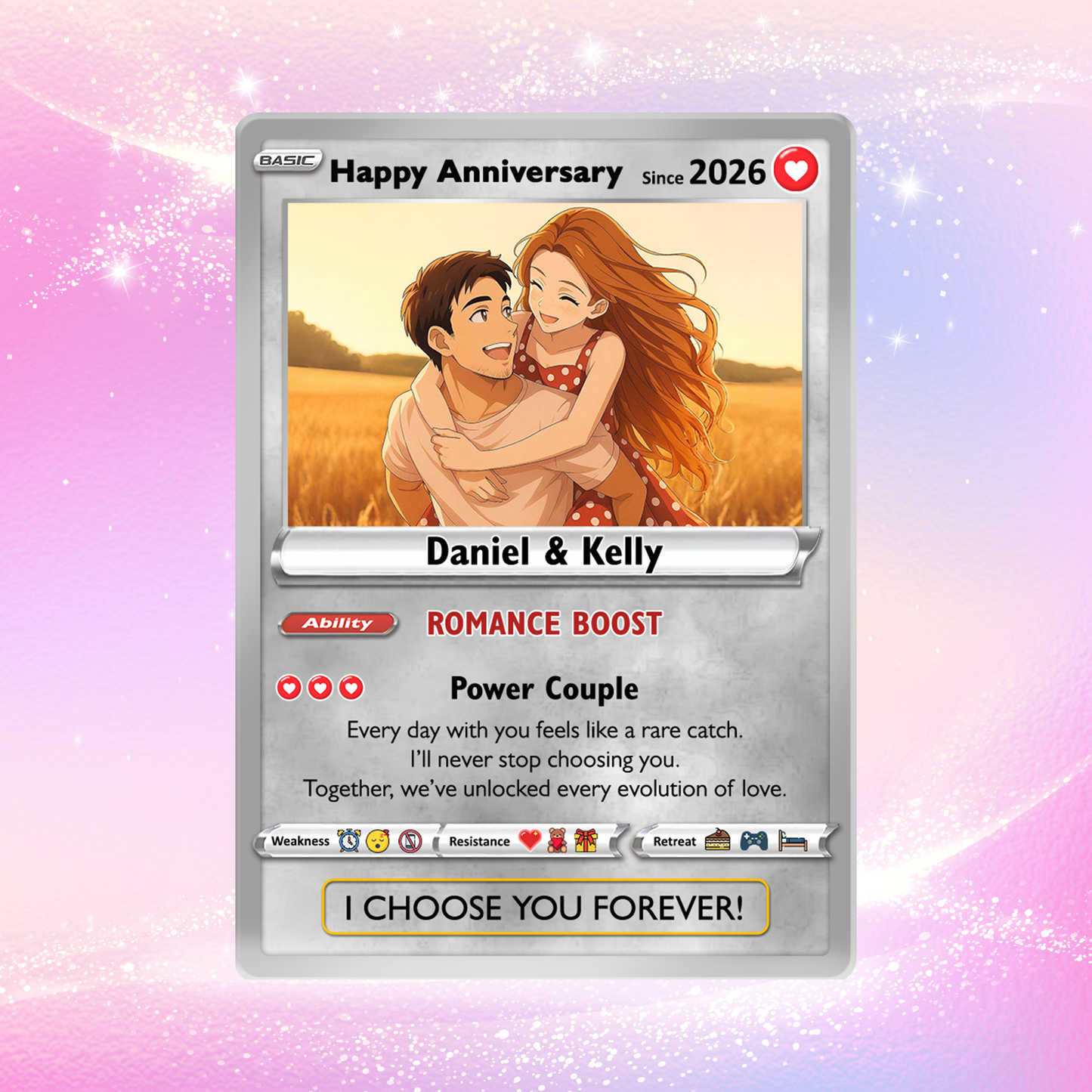 Custom Couple Pokemon Cards for Anniversary Day, Transform to Anime Styles - CPC-01