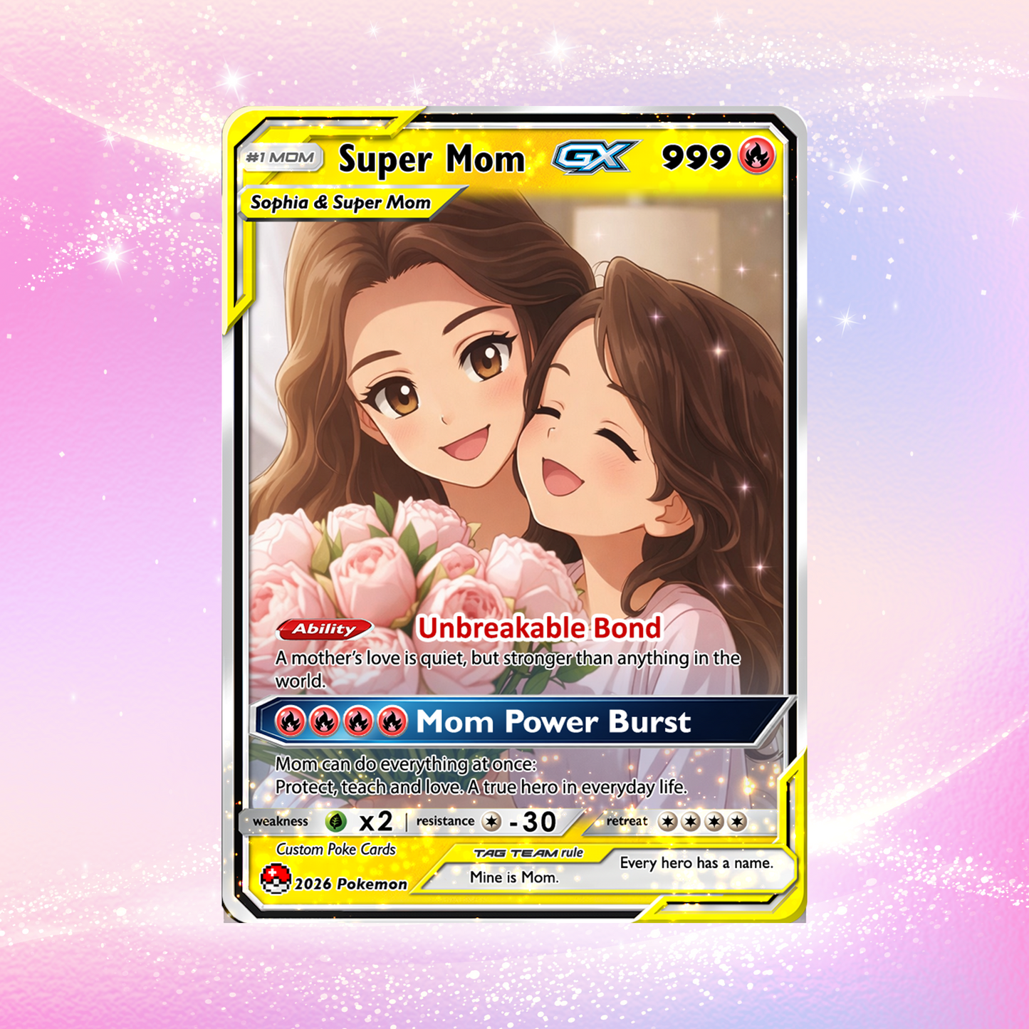 Mother’s Day Personalized Pokemon Card - Custom Pokémon Card for Mom - Customizable Gift from Husband Daughter, Son | Ghibli - Anime Style Trading Card - CPC-82