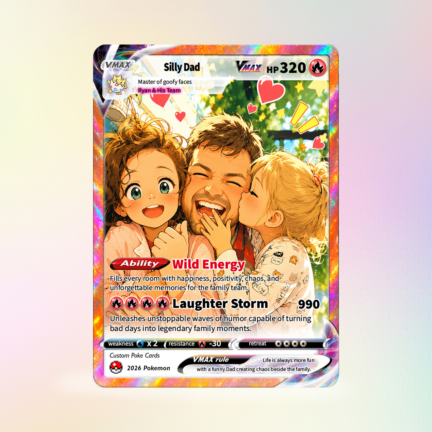 Father’s Day 2026 Custom Pokémon Card - Comic Anime Style Personalized Pokémon Card for Funny Dad - Perfect Gift from Wife & Kids - CPC-121