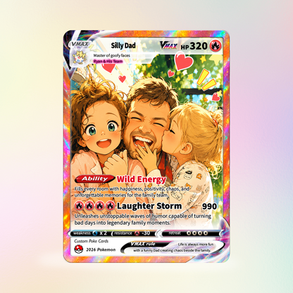 Father’s Day 2026 Custom Pokémon Card - Comic Anime Style Personalized Pokémon Card for Funny Dad - Perfect Gift from Wife & Kids - CPC-121