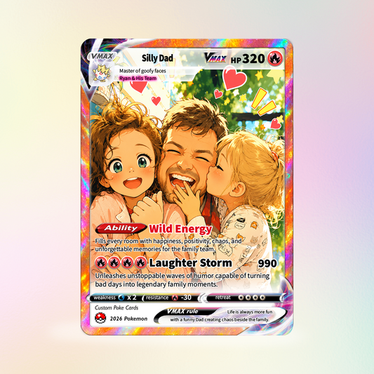 Father’s Day 2026 Custom Pokémon Card - Comic Anime Style Personalized Pokémon Card for Funny Dad - Perfect Gift from Wife & Kids - CPC-121