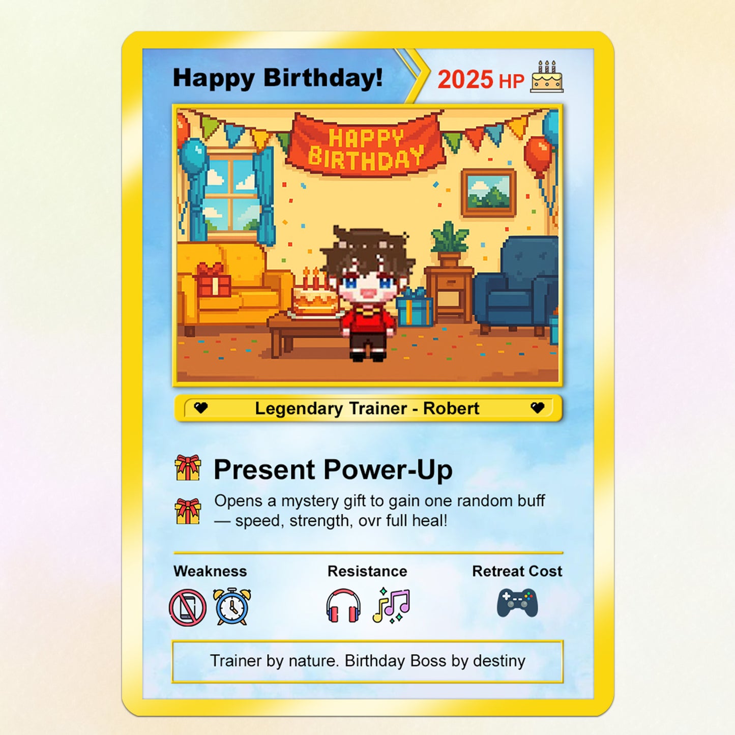 Happy Birthday Custom Pokémon Card - Pixel Characters &, Photo Upload Personalized Pokémon Card - CPC-13