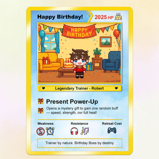 Happy Birthday Custom Pokémon Card - Pixel Characters &, Photo Upload Personalized Pokémon Card - CPC-13