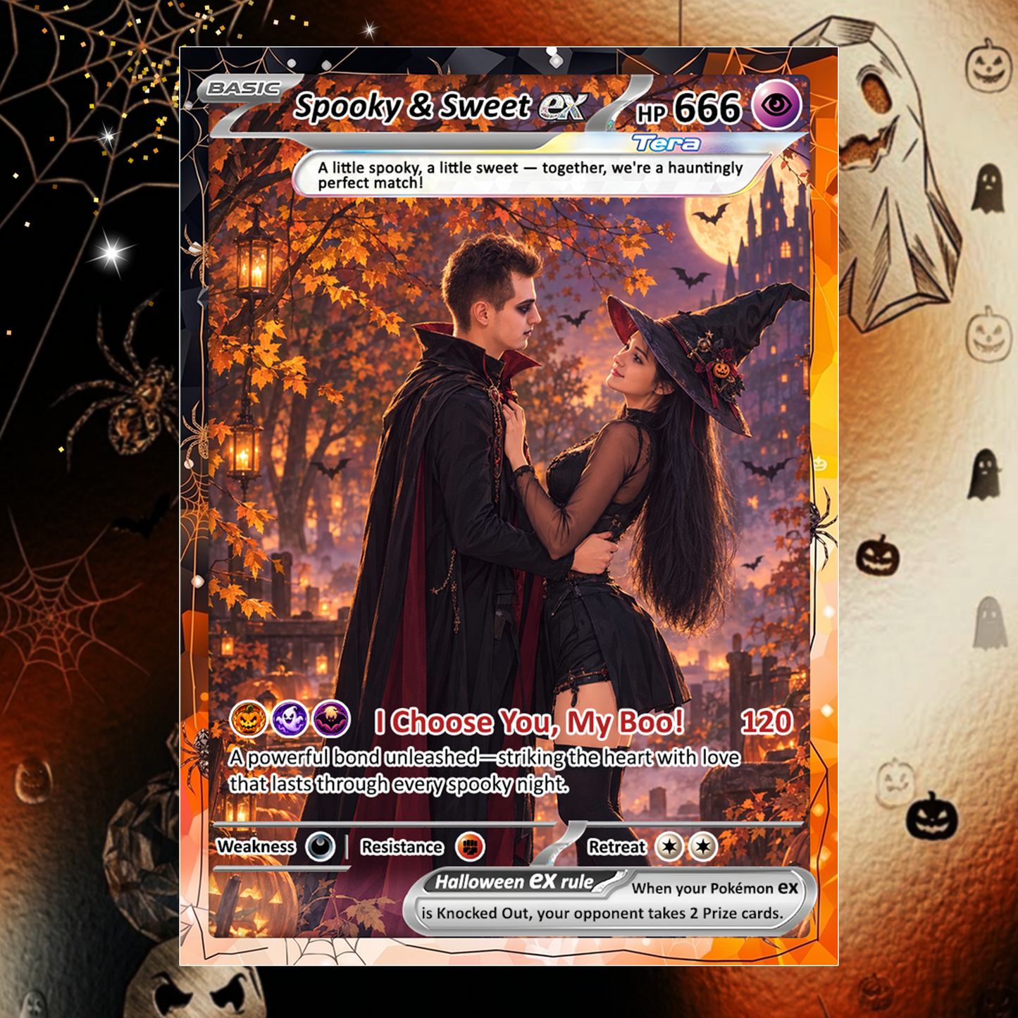 Happy Halloween Custom Pokémon Cards with Animated Photo, Personalized Pokemon Cards, Gifts for Him and Her - CPC-hlw-03