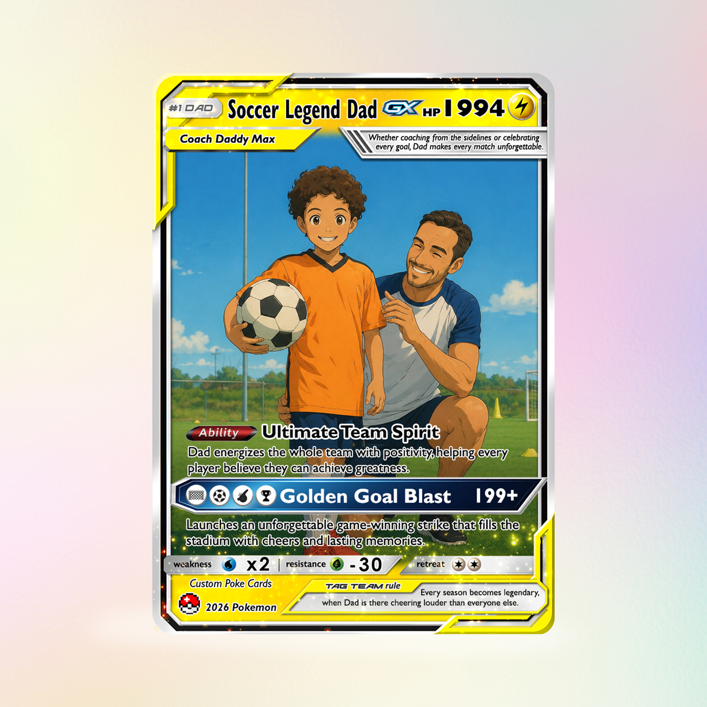 Soccer Dad Custom Pokémon Card for Father's Day - Father’s Day Personalized Pokémon Card for Sport Dad - Comic Anime Style Customizable Gift from Supporter, Wife, Son & Daughter - CPC-133