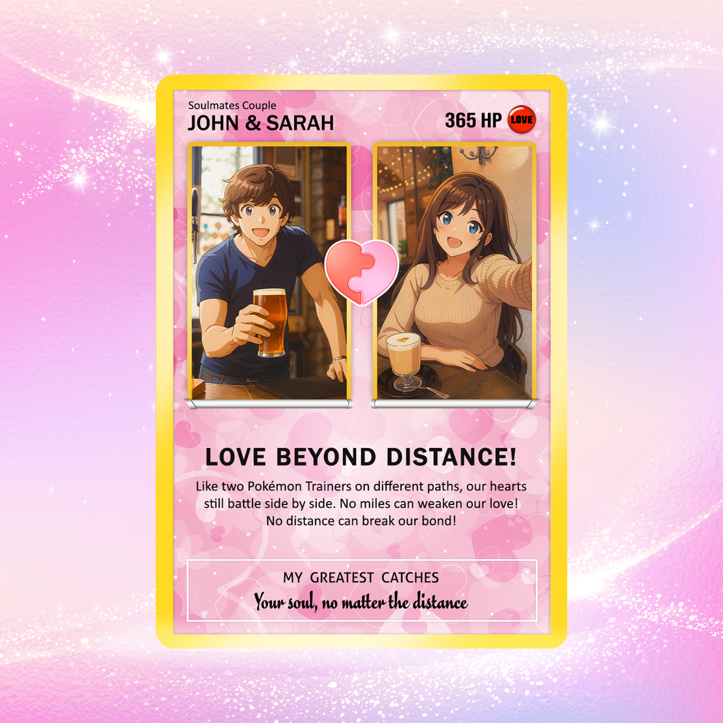 Custom Pokemon Card Keepsake for Love Beyond Distance - Best Anime-Inspired Couple Anime Style Gifts for Long-Distance Lovers - CPC-33