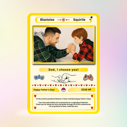 Happy Father’s Day Personalized Pokemon Card - Anime Inspired Personalized Pokémon Card for Trainer Dad - Customizable Gift from Supporter, Wife, Son & Daughter - CPC-108.B