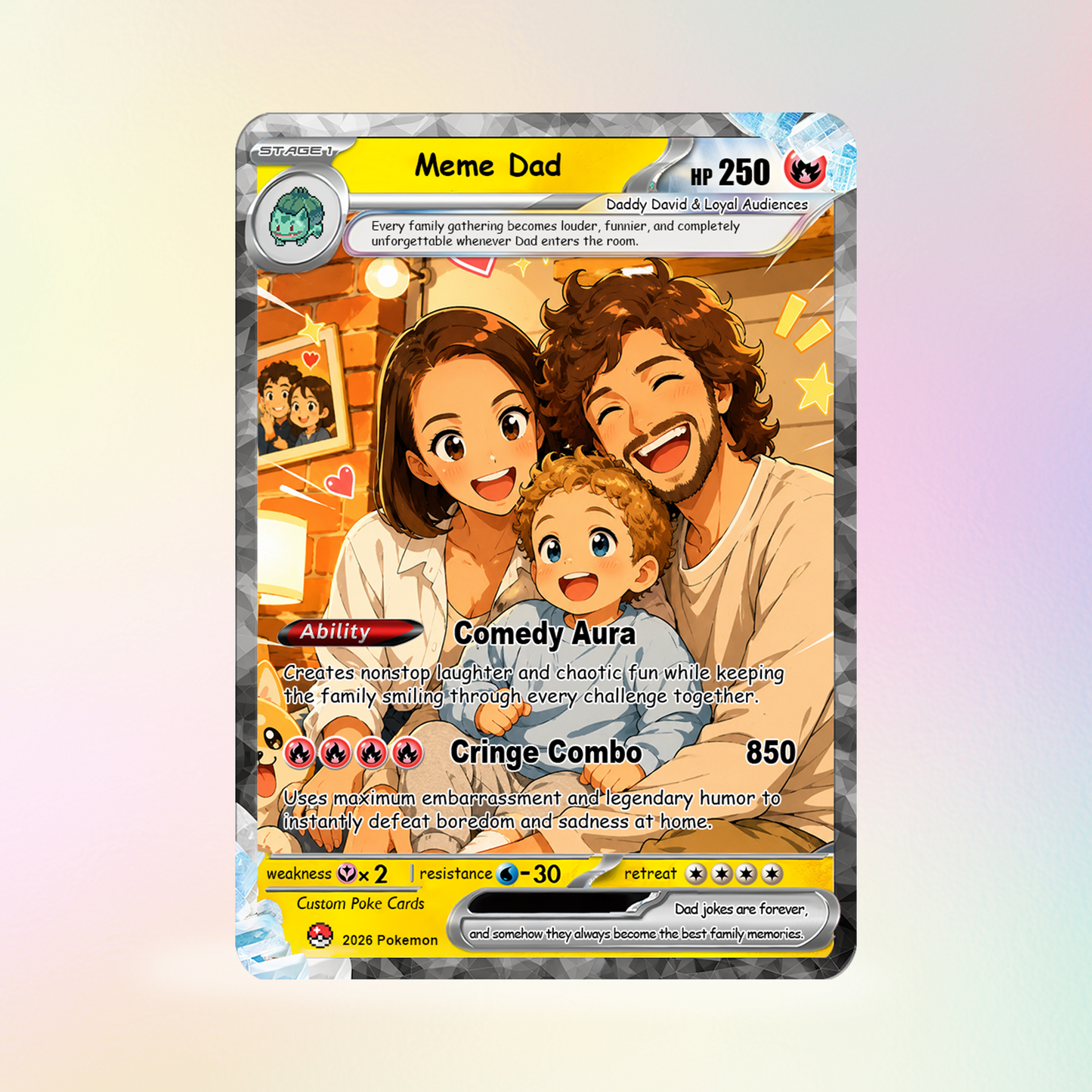 Happy Father's Day Custom Pokémon Card - Comic Anime Style Personalized Pokémon Card for Funny Dad - Perfect Gift from Wife & Kids - CPC-120