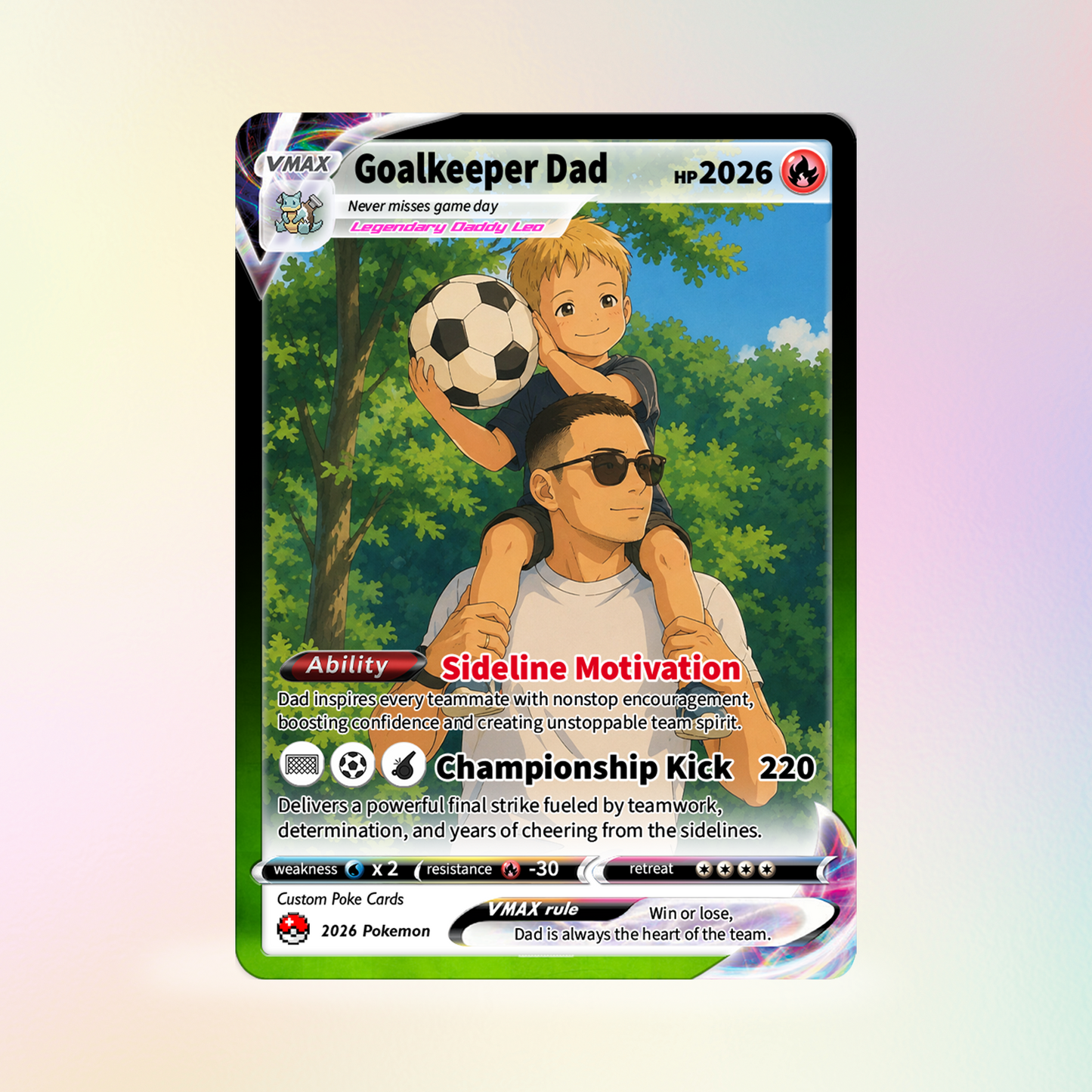 Father’s Day Personalized Pokémon Card for Sport Dad - Custom Pokémon Card for Soccer Dad - Comic Anime Style Customizable Gift from Supporter, Wife, Son & Daughter - CPC-132