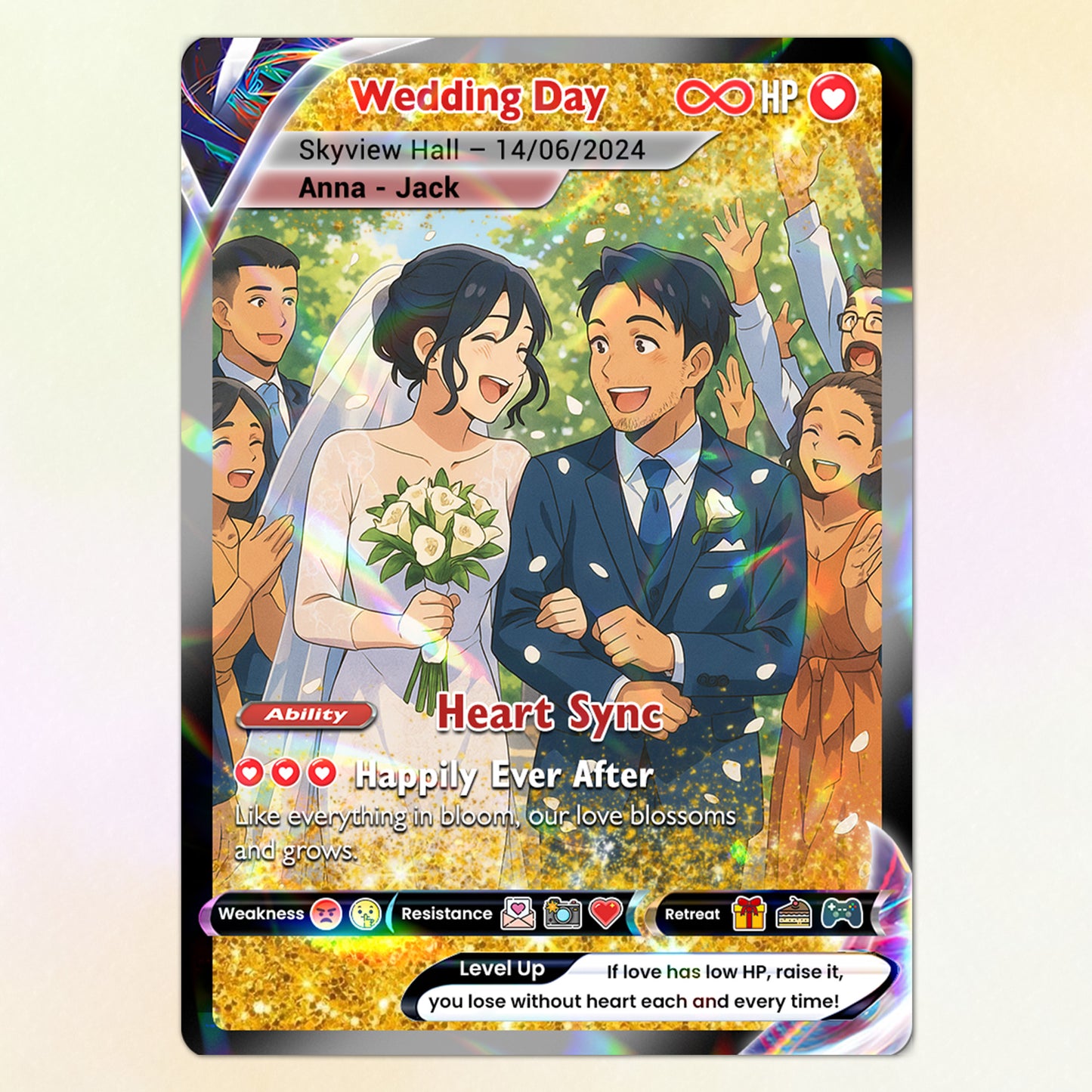 Personalized Pokémon Card with Wedding Day & Location, Anime Style Custom Pokémon Cards - CPC-05
