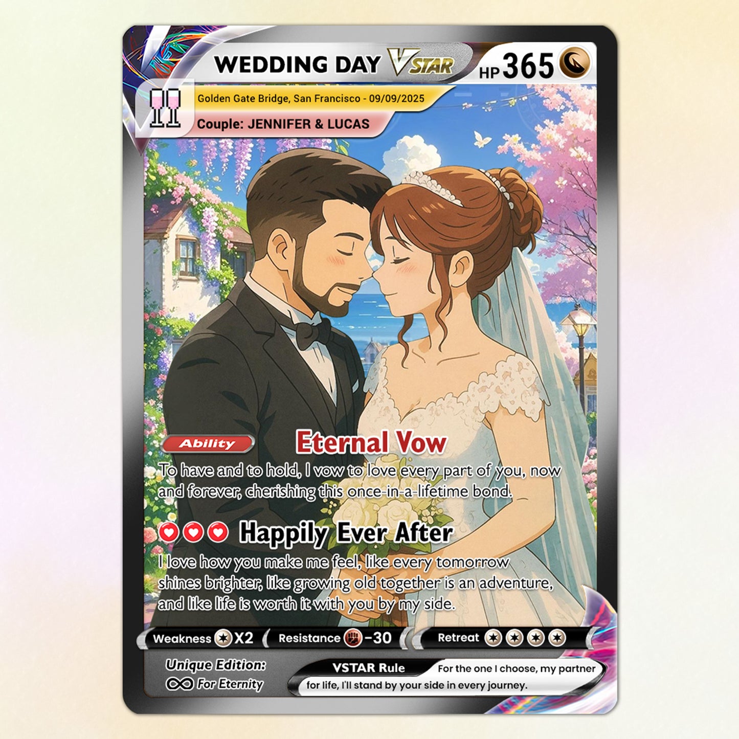 Personalized Pokemon Card for Couples with Ghibli Style - Custom Couple Pokemon Card for Him Her - Deep Custom Names Date Location - CPC-34