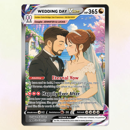Personalized Pokemon Card for Couples with Ghibli Style - Custom Couple Pokemon Card for Him Her - Deep Custom Names Date Location - CPC-34