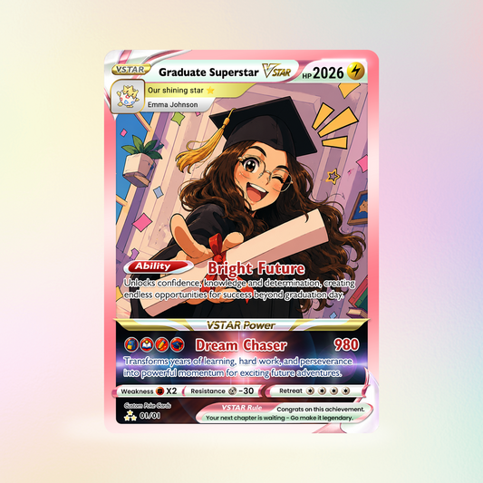 Graduate Superstar Personalized Pokémon Card - Custom Student Achievement Pokémon Card with Anime Picture for Kids, Students - Graduation Gift from Parents - CPC-BTS-05