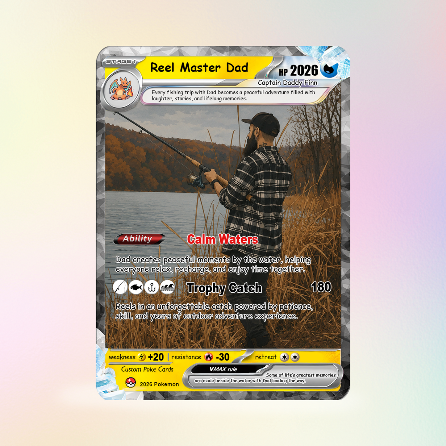 Fishing Dad Custom Pokémon Card for Father's Day - Father’s Day Personalized Pokémon Card for Fishing Lovers - Comic Anime Customizable Gift from Wife, Son & Daughter - CPC-138