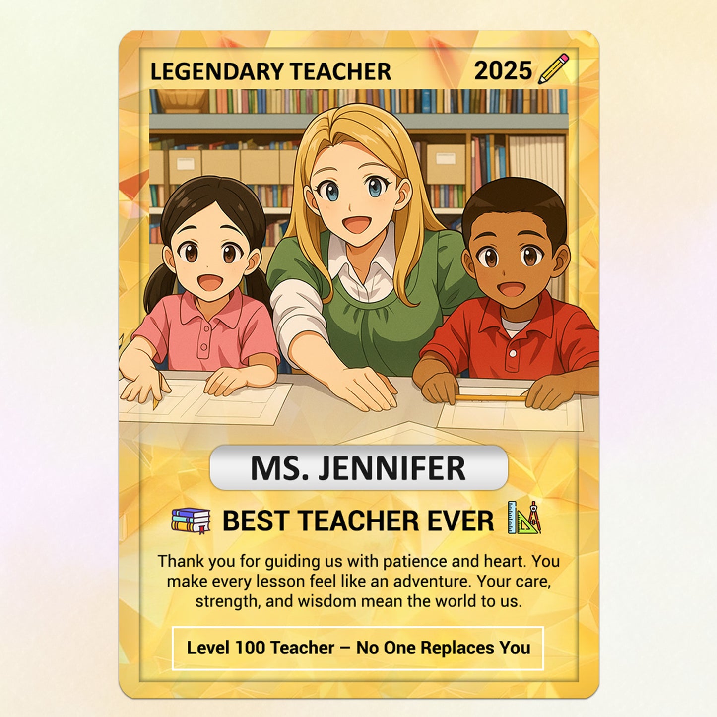 Legendary Teacher Gift Card, Custom Pokemon Cards Teacher Appreciation, Change Your Photo to Ghibli Style, Thank You Teacher Gift, Personalized Pokemon Cards - CPC-67