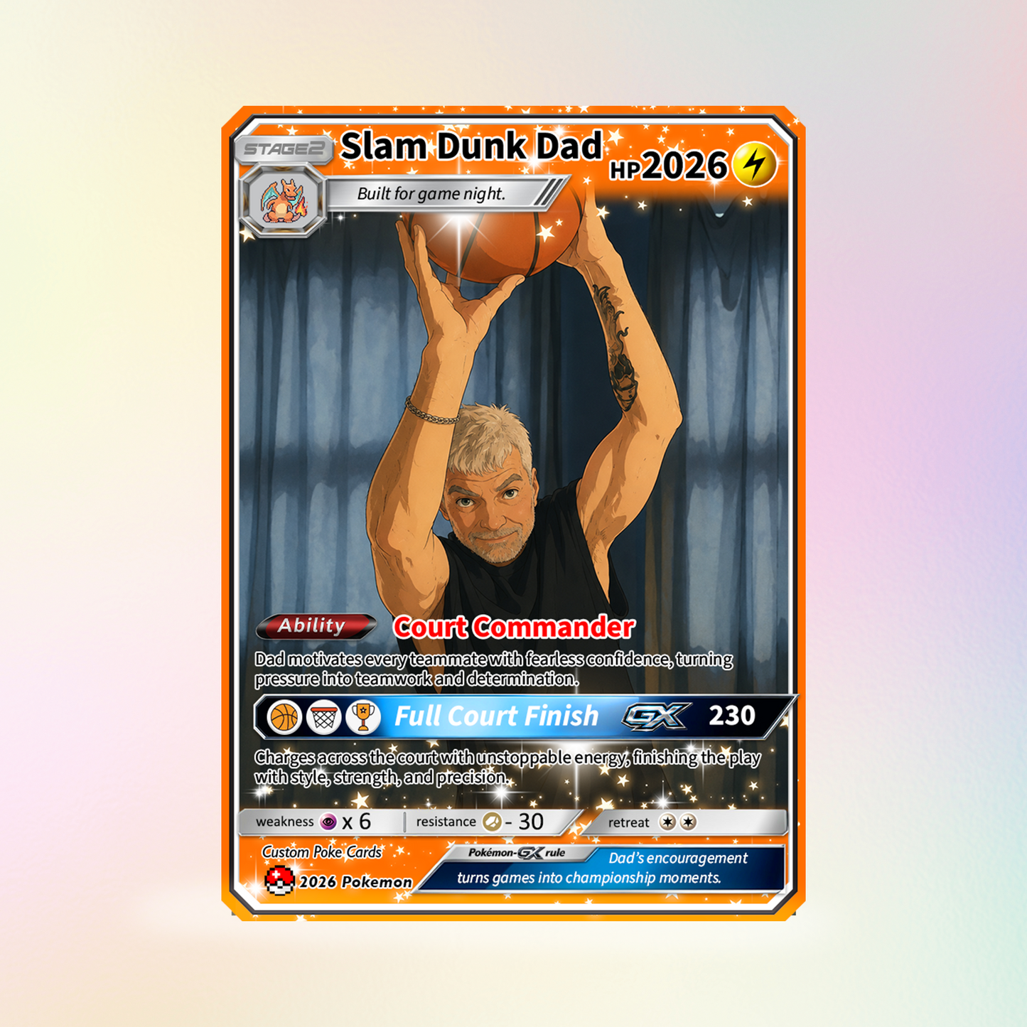 Happy Father's Day Custom Pokémon Card for Basketball Dad - Father’s Day Personalized Pokémon Card for Sport Dad - Comic Anime Customizable Gift from Supporter, Wife, Son & Daughter - CPC-136