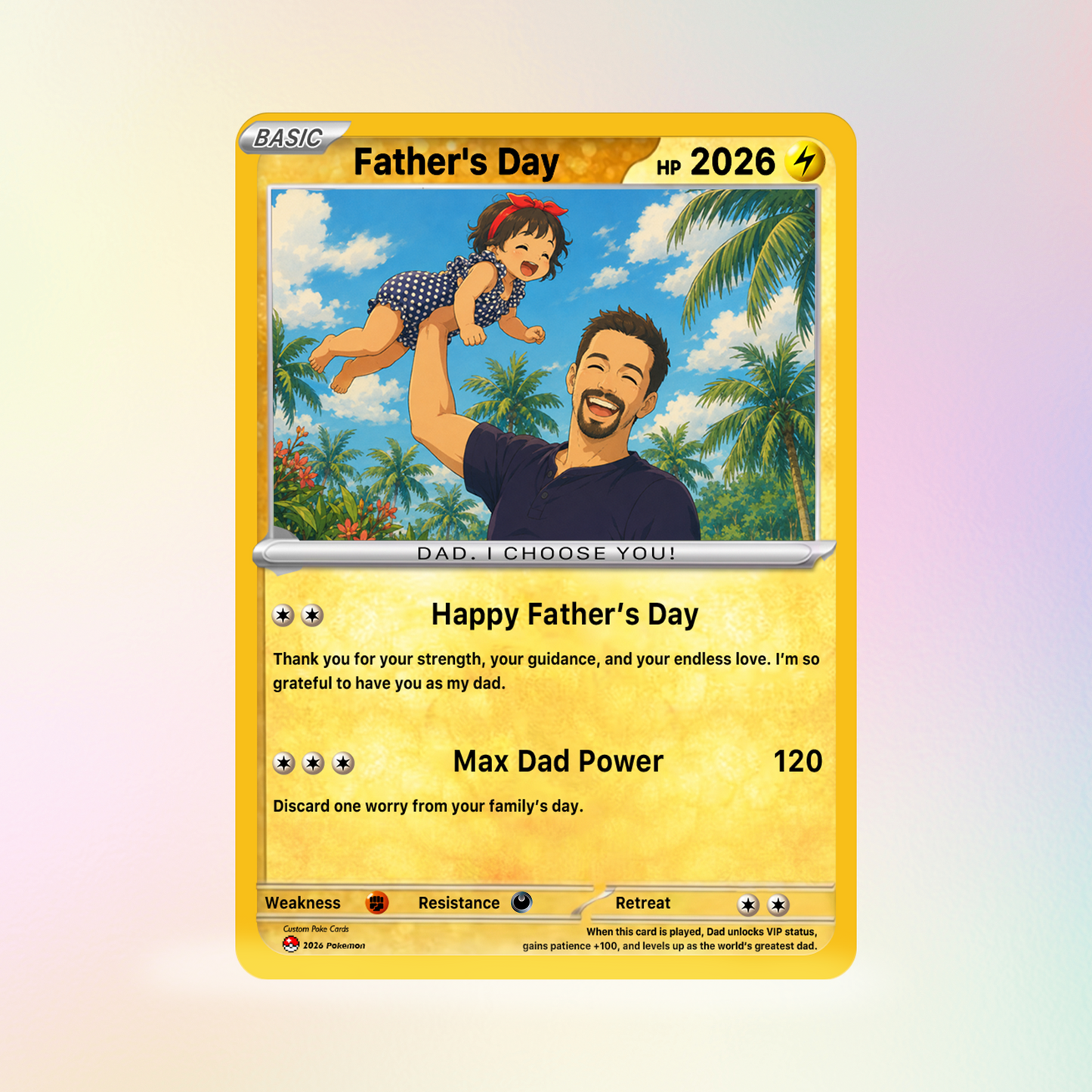 Funny Father’s Day Personalized Pokémon Card - Custom Pokémon Card for Trainer Dad - Comic Anime Style Customizable Gift from Supporter, Wife, Son & Daughter - CPC-111.B