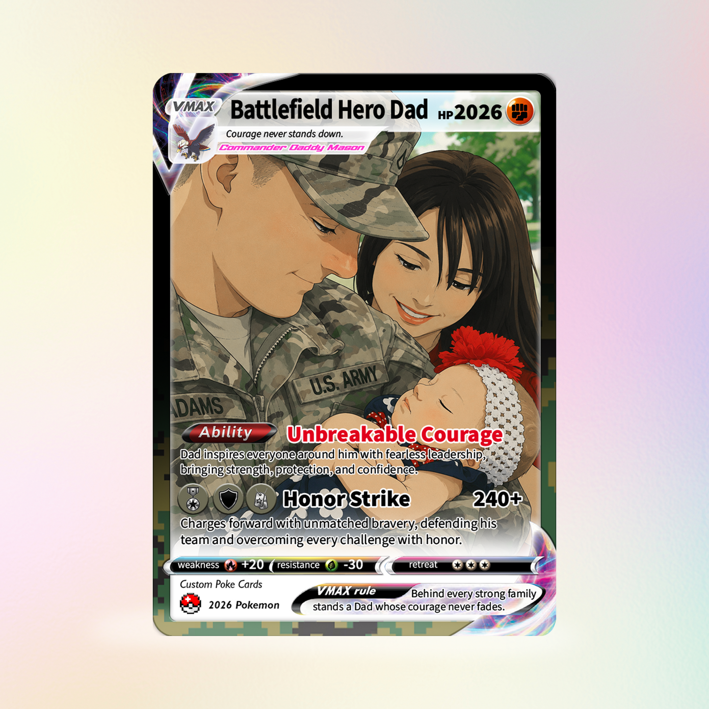 Father's Day Custom Pokémon Card for Military Dad - Father’s Day Personalized Pokémon Card for The Army Dad - Comic Anime Customizable Gift from Wife, Son & Daughter - CPC-140