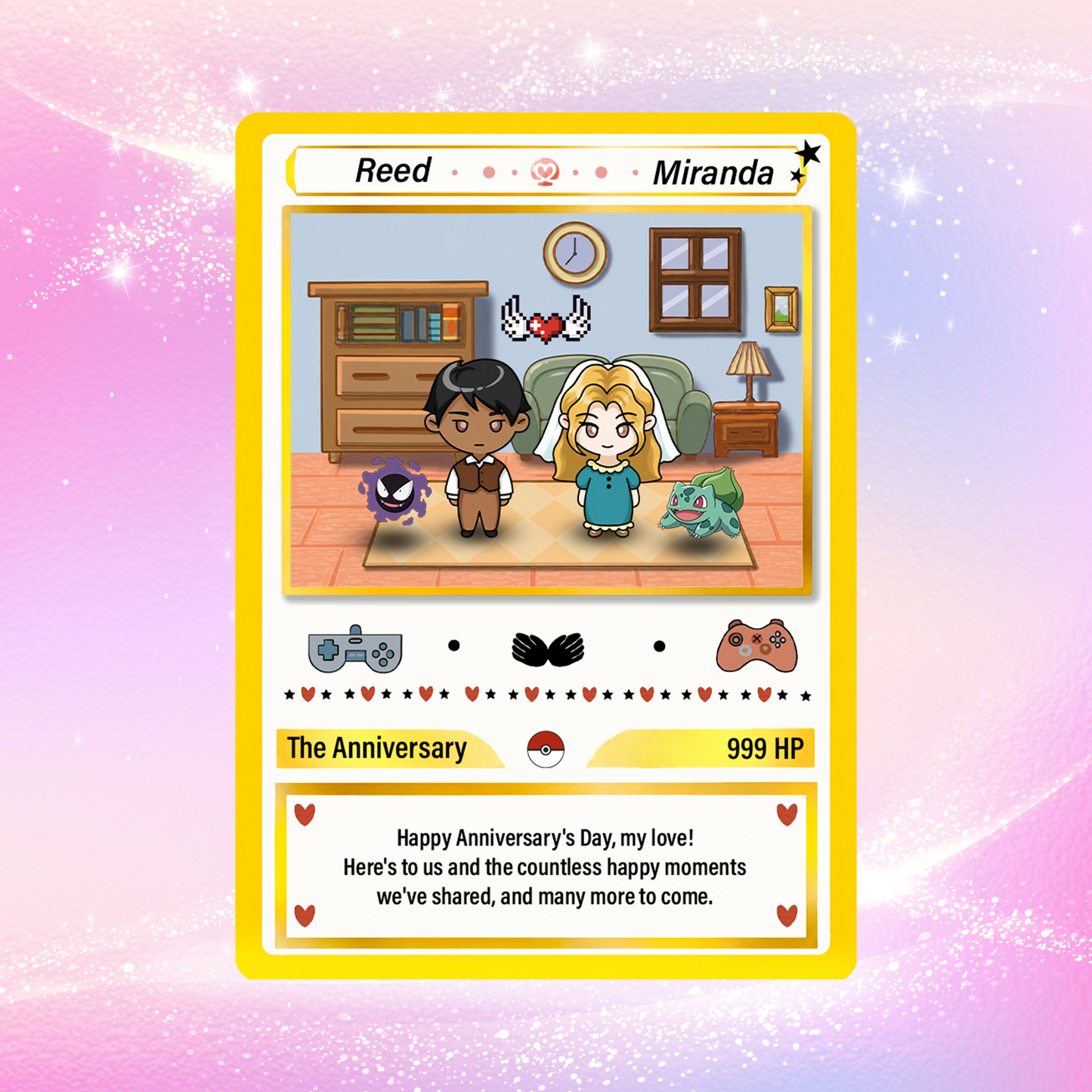 Hand-Drawn Characters Custom Pokemon Card, Personalized Pokemon Card for Couples, Perfect Gift for Him & Her - CPC-153.A