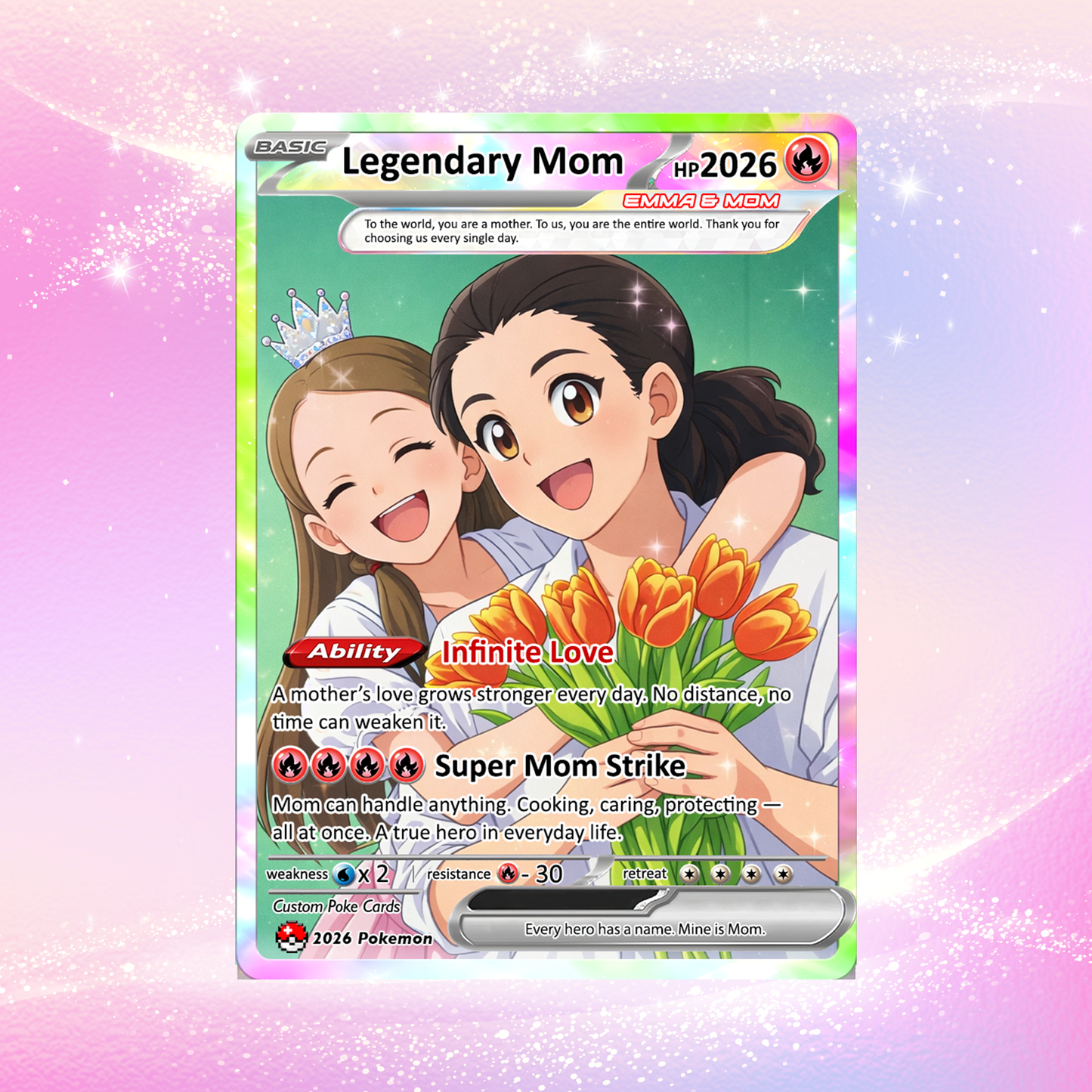 Custom Pokémon Card for Mom – Mother’s Day Personalized Pokemon Card - Customizable Gift from Husband Daughter, Son | Ghibli - Anime Style Trading Card - CPC-81