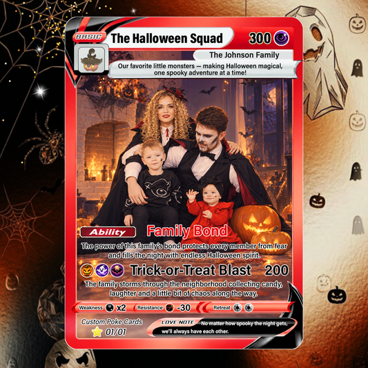 Family Halloween Custom Pokémon Cards with Anime Picture, Personalized Pokemon Cards, Animated Gifts for Family Memebers - CPC-hlw-02