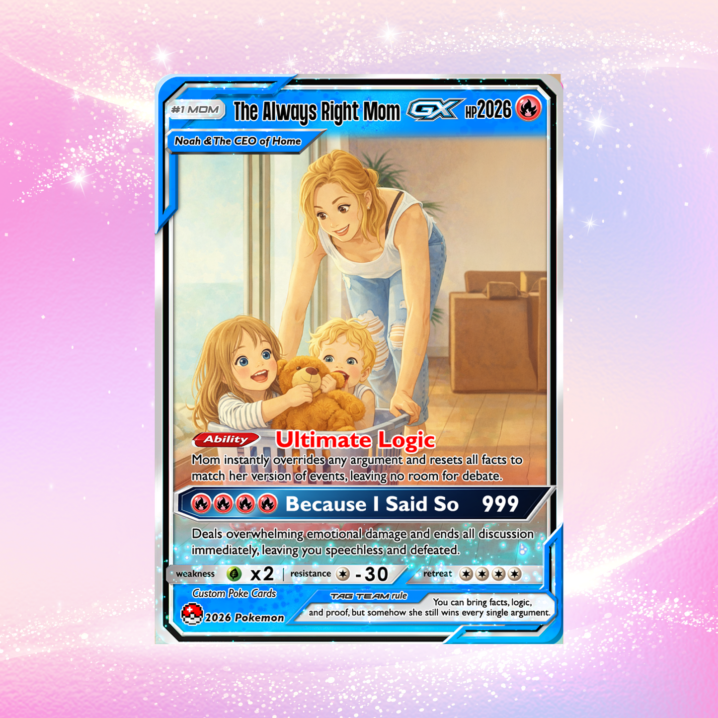 Mother’s Day Custom Pokémon Card – Funny Quote Personalized Pokemon Card - Customizable Gift from Husband Daughter, Son | Ghibli - Anime Style Trading Card - CPC-87
