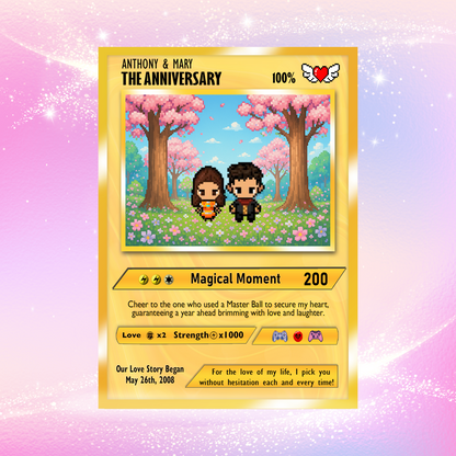 Custom Pokemon Card with Pixel Characters, Personalized Pokemon Card for Couples, Holographic Effect Available - CPC-70.B