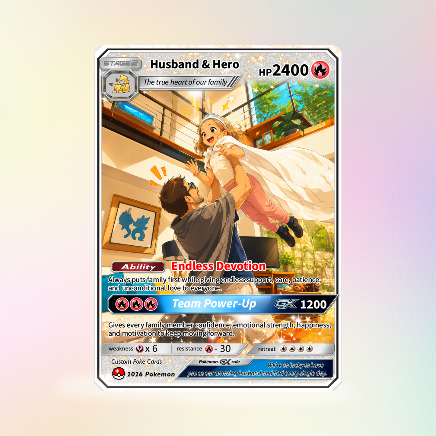 2026 Father's Day Custom Pokémon Card - Comic Anime Style Personalized Pokémon Card for Dad - Perfect Gift from Wife & Kids - CPC-118